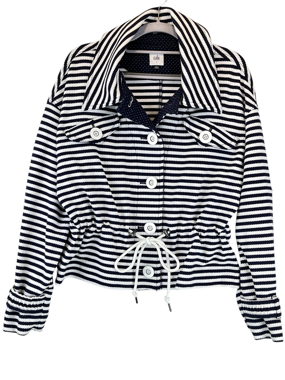CAbi Harbor Jacket Navy White Nautical Stripe #5654 Sz S